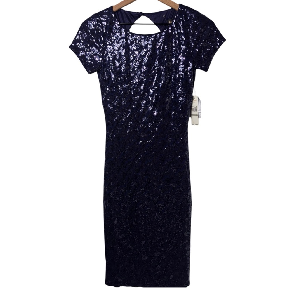 LAUNDRY BY SHELLI SEGAL SEQUIN WOMEN MINI BLUE DRESS SIZE 0 BRAND NEW WITH TAGS